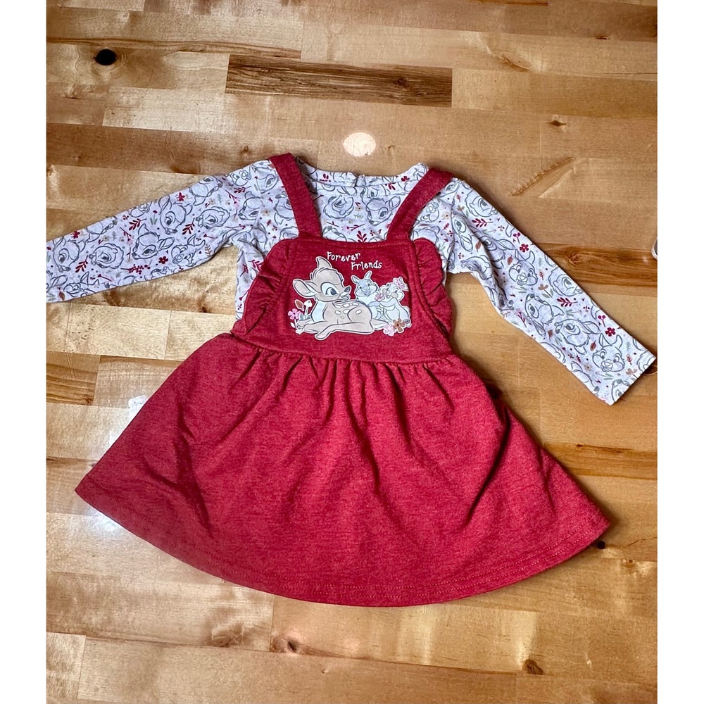 Disney Baby Bambi Outfit Set Kids 6-9M Red Excellent Forever Friends 3pc